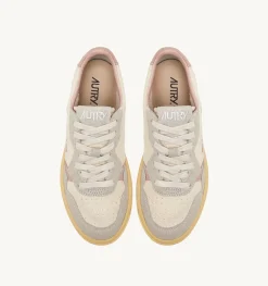 Sneakers Medalist Low In Velluto A Costine Avorio E Pelle Grigia E Rosa
