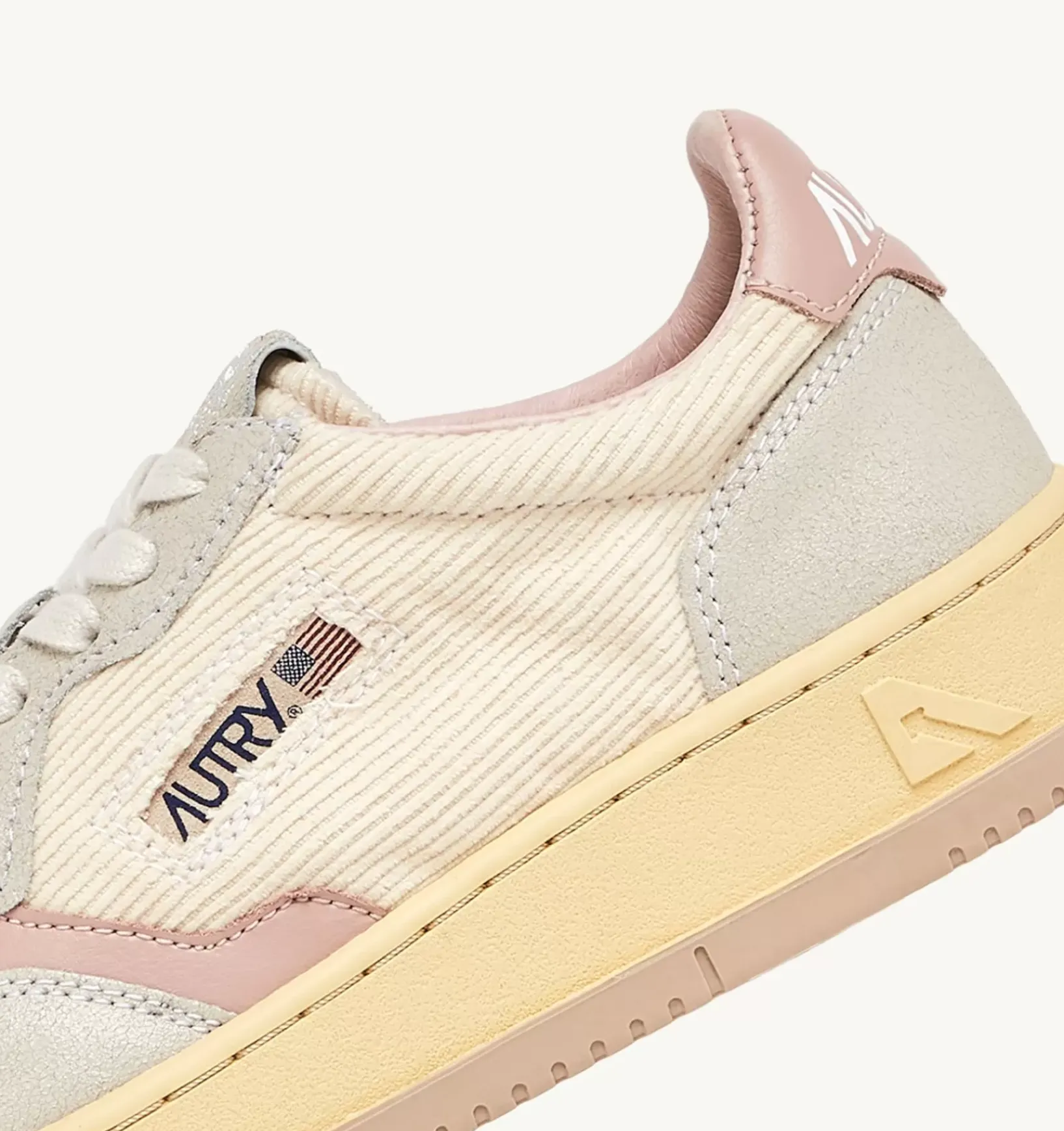 Sneakers Medalist Low In Velluto A Costine Avorio E Pelle Grigia E Rosa