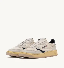 Sneakers Medalist Low In Velluto A Costine E Suede Bianco E Blu