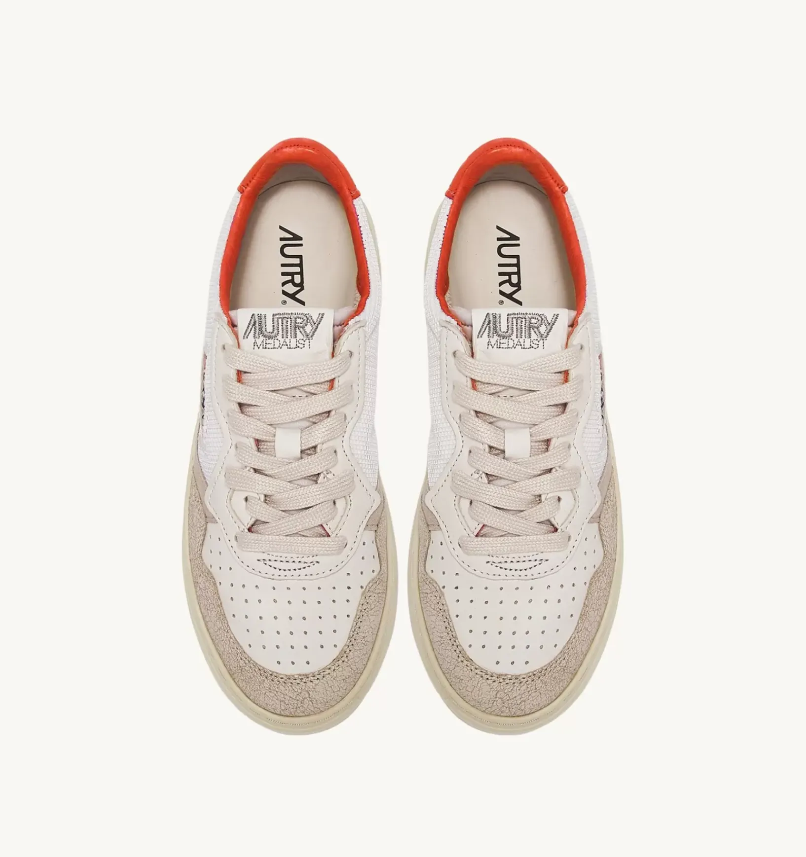 Sneakers Medalist Low Pelle Di Capra E Nabuk Bianco Arancione