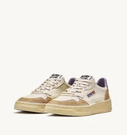 Sneakers Medalist Low Super Vintage In Pelle Yellowing Bianco Lavender
