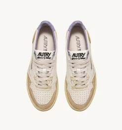 Sneakers Medalist Low Super Vintage In Pelle Yellowing Bianco Lavender