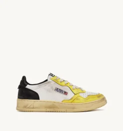 Sneakers Medalist Low Super Vintage In Pelle Bianco Nero Giallo