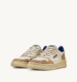 Sneakers Medalist Low Super Vintage In Pelle Effeto Yellowing Colore Bianco E Blu
