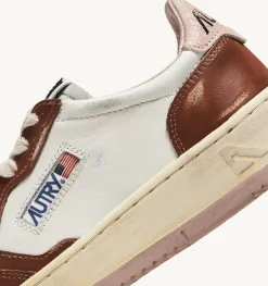 Sneakers Medalist Low Super Vintage In Pelle Bianco Marrone Rosa