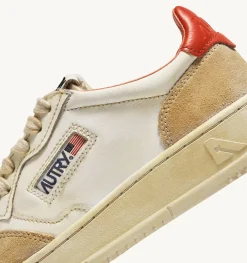 Sneakers Medalist Low Super Vintage In Pelle Yellowing Bianco Arancio
