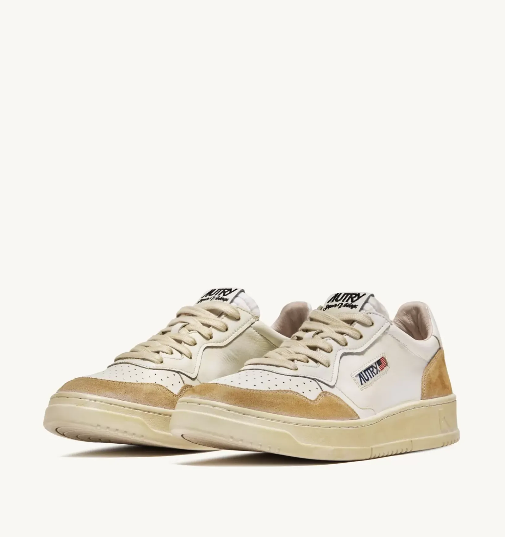 Sneakers Medalist Low Super Vintage In Pelle Yellowing Bianco