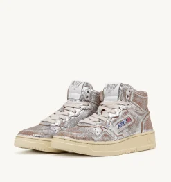 Sneakers Medalist Mid In Pelle Effetto Snake Argento