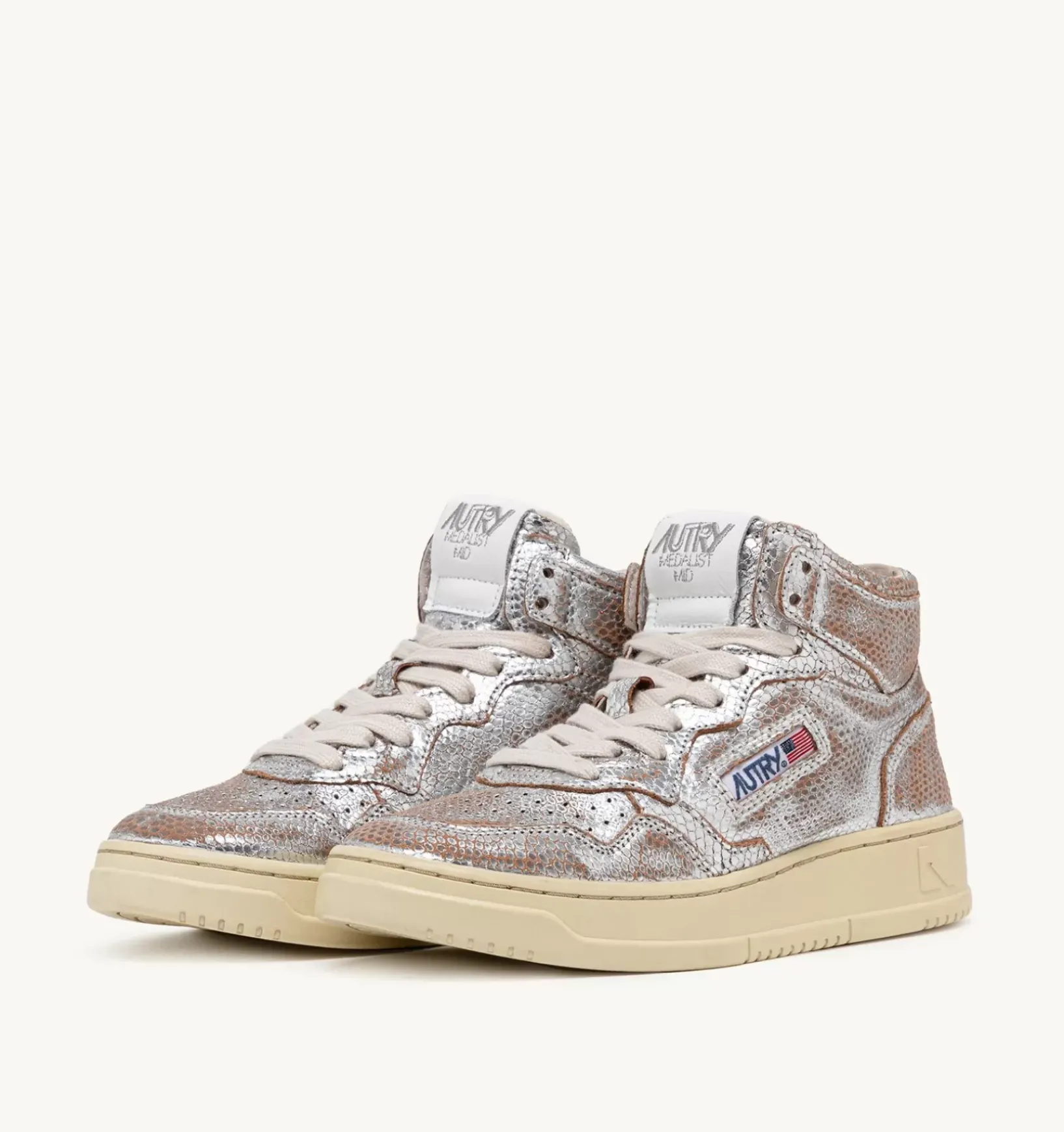 Sneakers Medalist Mid In Pelle Effetto Snake Argento