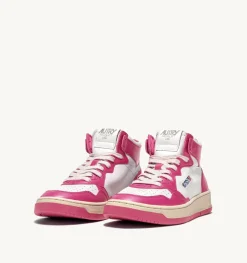 Sneakers Medalist Mid In Pelle Bicolore Bianco E Fuxia