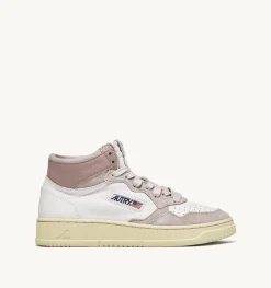 Sneakers Medalist Mid In Pelle Di Capra E Suede Bianco Rosa