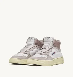 Sneakers Medalist Mid In Pelle Di Capra E Suede Bianco Rosa