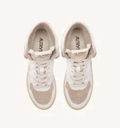 Sneakers Medalist Mid In Pelle Bianca E Suede Beige