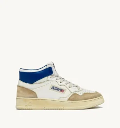 Sneakers Medalist Mid Super Vintage In Pelle Yellowing Bianco E Blu