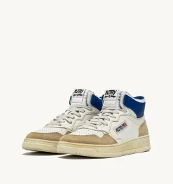 Sneakers Medalist Mid Super Vintage In Pelle Yellowing Bianco E Blu