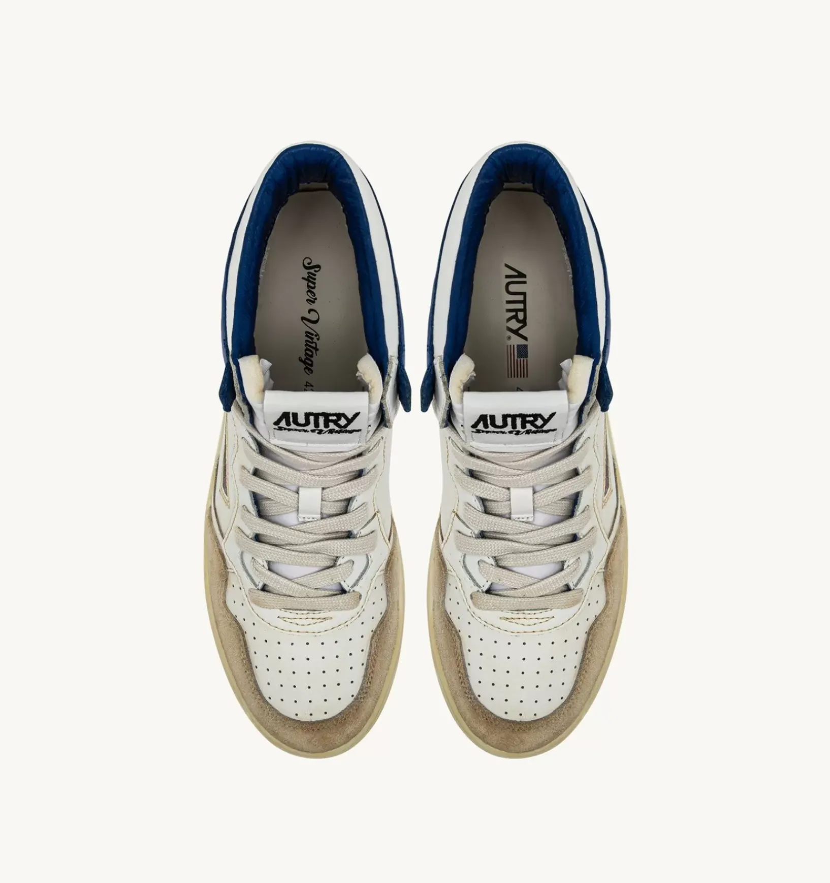 Sneakers Medalist Mid Super Vintage In Pelle Yellowing Bianco E Blu