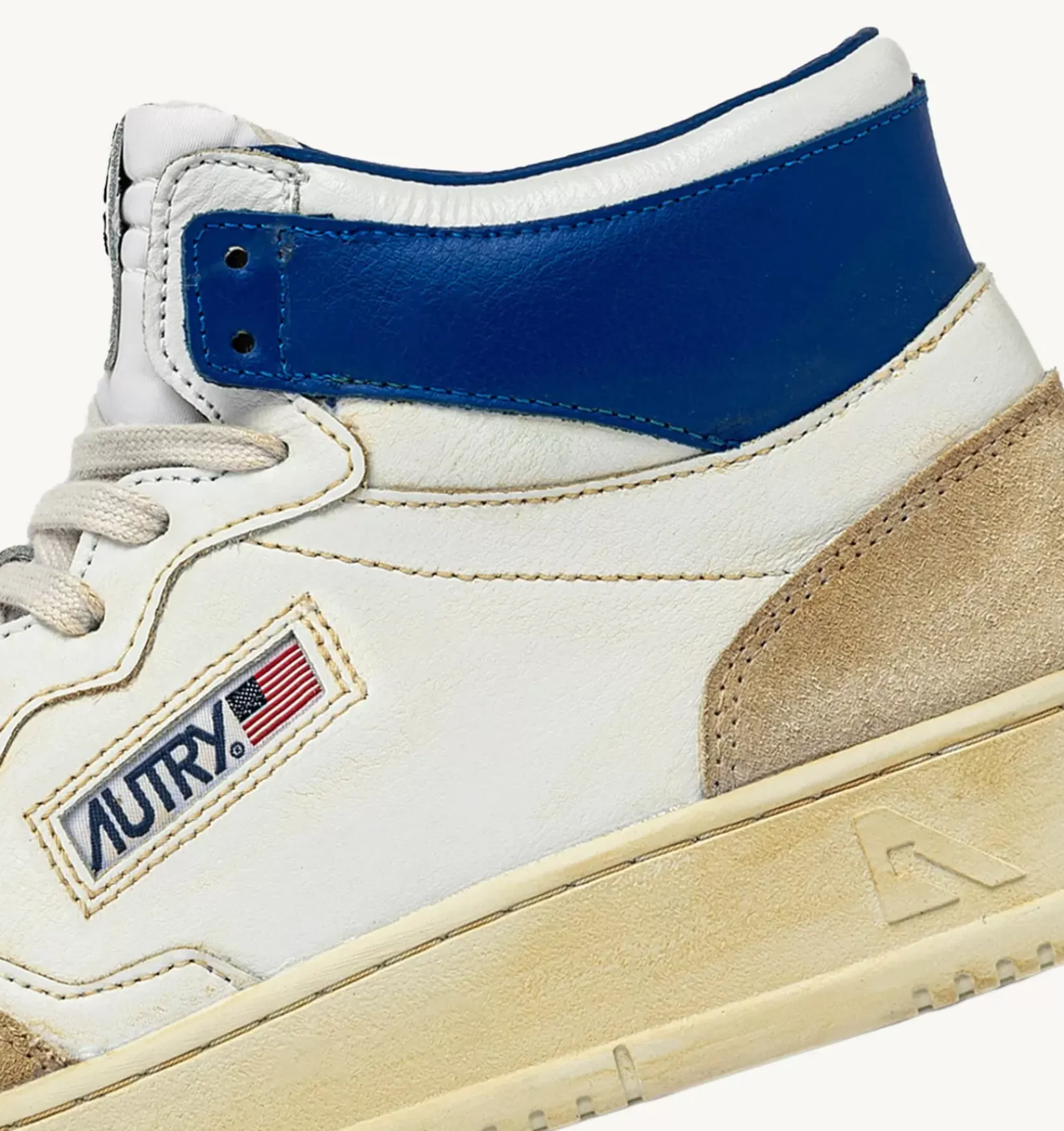 Sneakers Medalist Mid Super Vintage In Pelle Yellowing Bianco E Blu