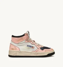 Sneakers Medalist Mid Super Vintage In Pelle Colore Bianco E Rosa