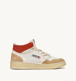 Sneakers Medalist Mid Super Vintage In Pelle Yellowing Bianco Arancio
