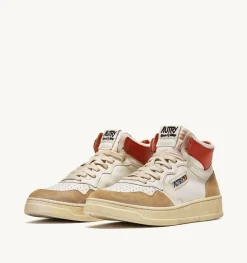 Sneakers Medalist Mid Super Vintage In Pelle Yellowing Bianco Arancio
