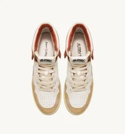 Sneakers Medalist Mid Super Vintage In Pelle Yellowing Bianco Arancio