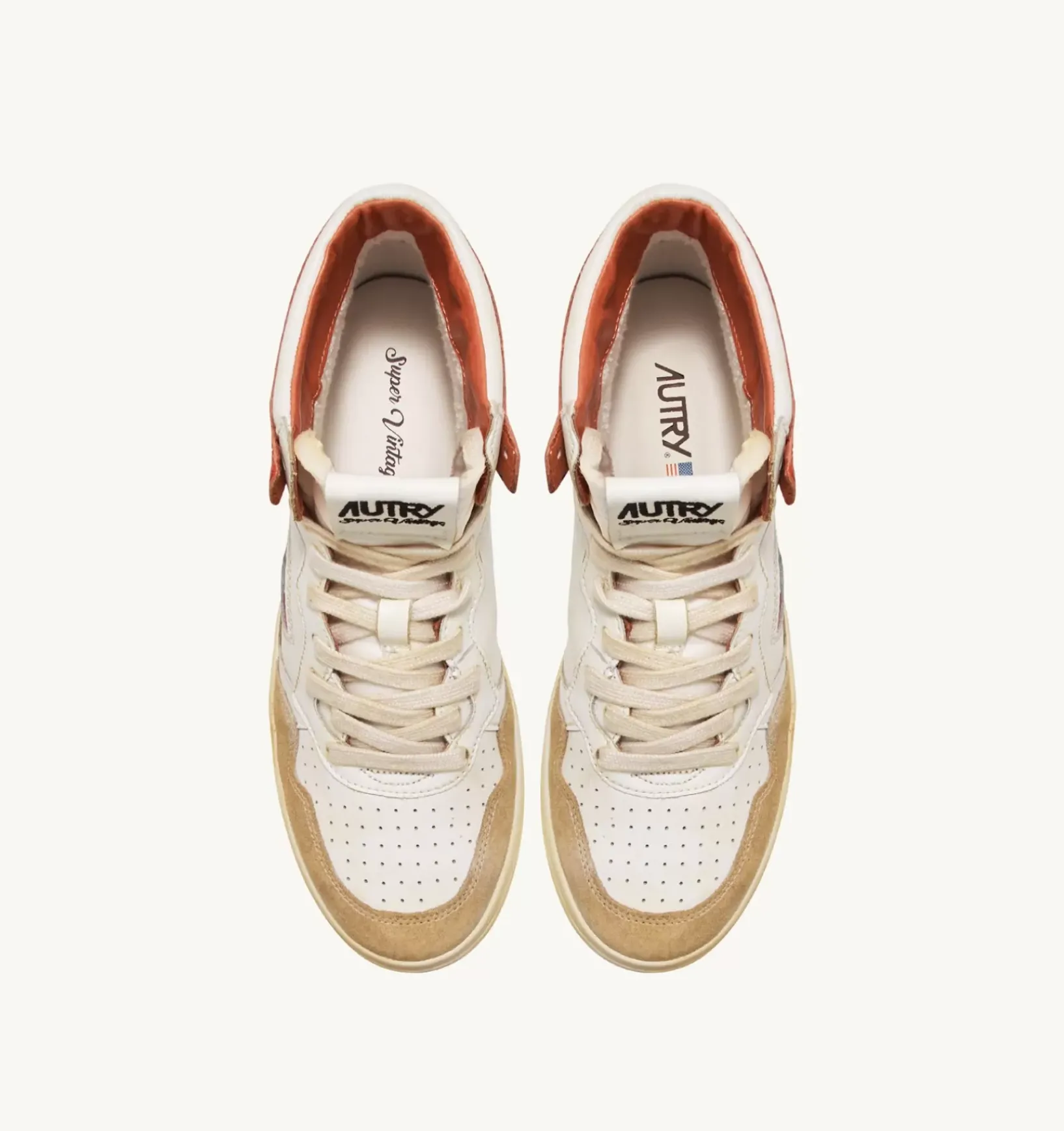 Sneakers Medalist Mid Super Vintage In Pelle Yellowing Bianco Arancio