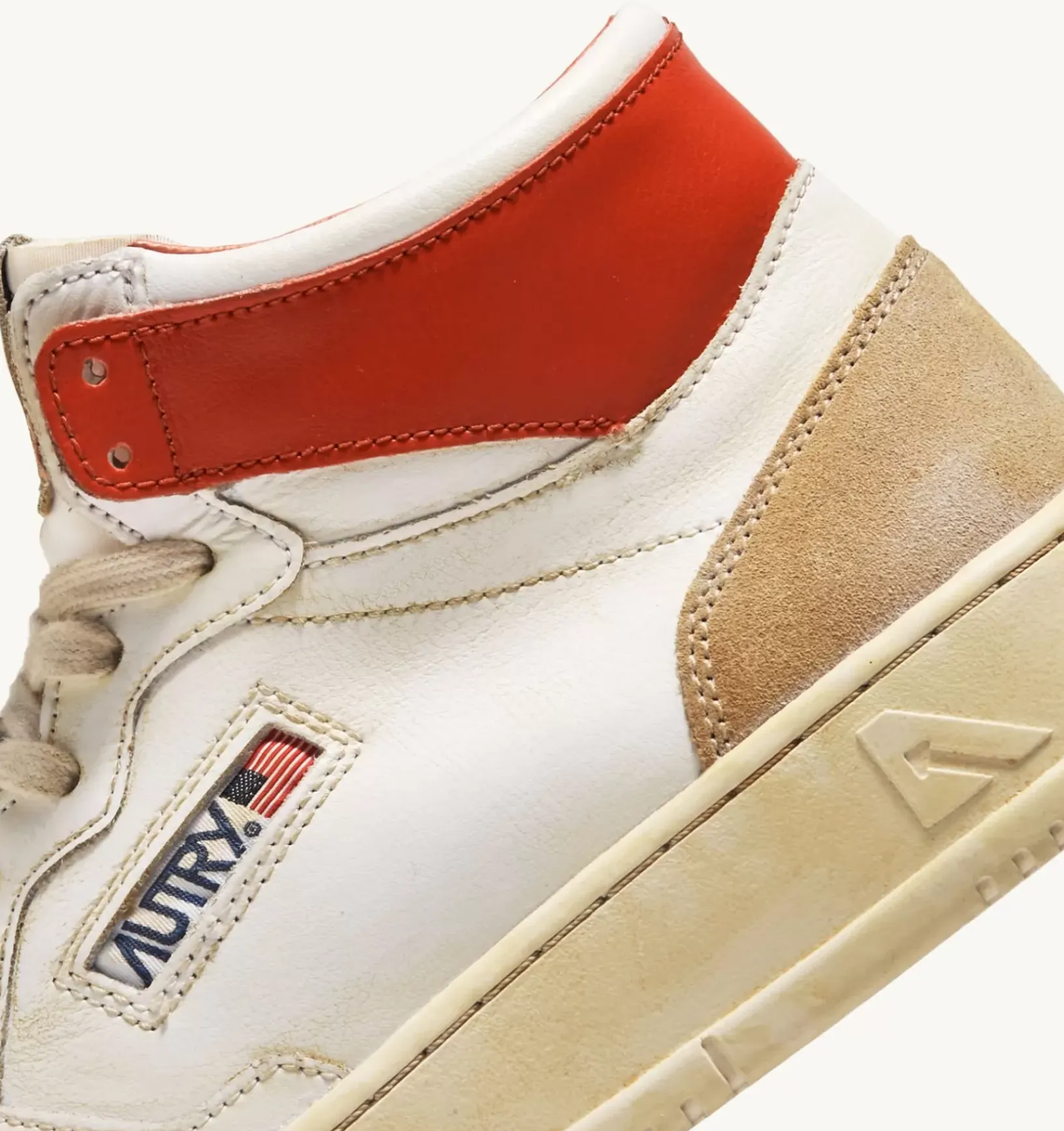 Sneakers Medalist Mid Super Vintage In Pelle Yellowing Bianco Arancio