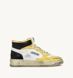 Sneakers Medalist Mid Super Vintage In Pelle Bianco Nero Giallo
