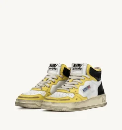 Sneakers Medalist Mid Super Vintage In Pelle Bianco Nero Giallo