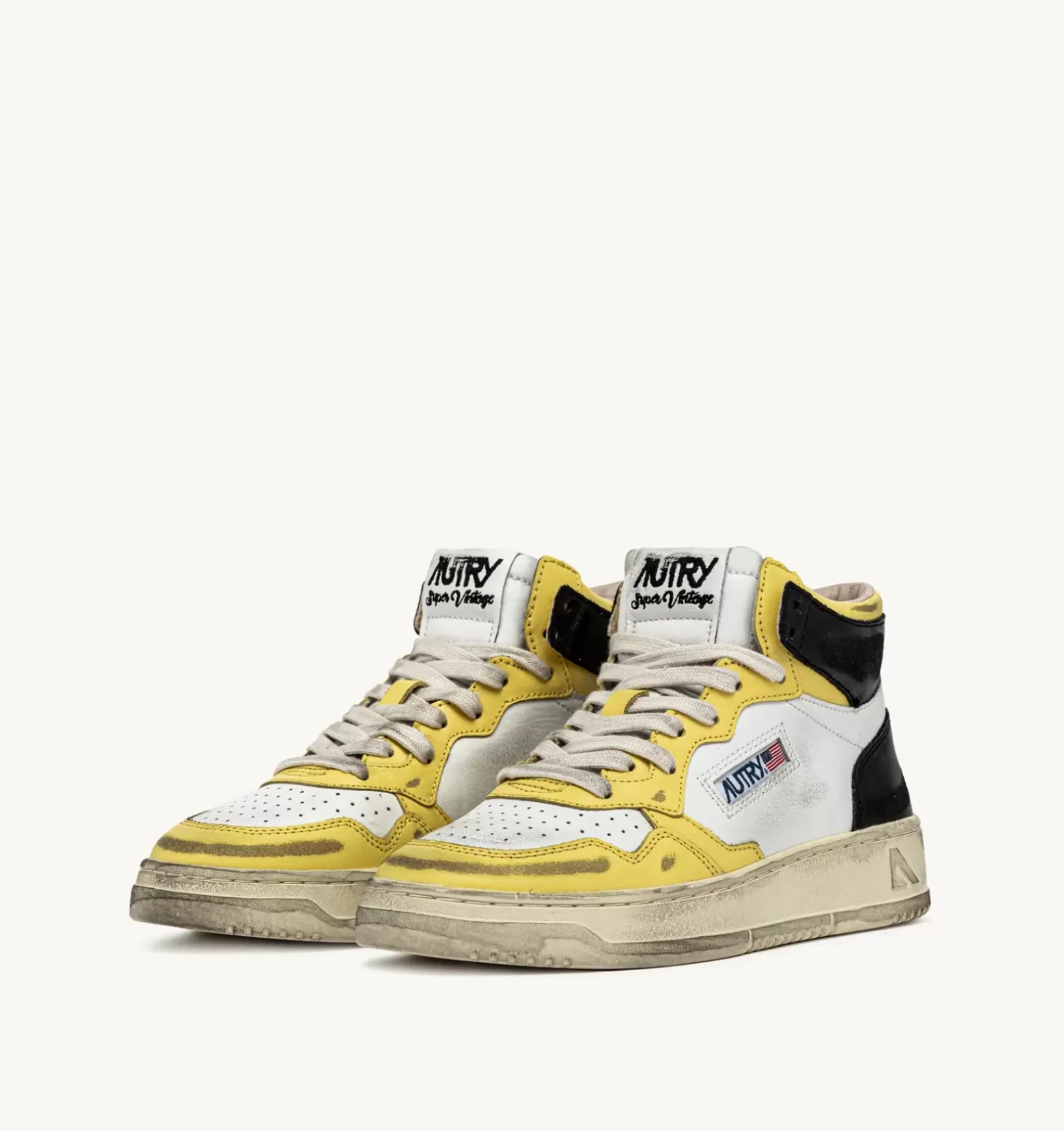 Sneakers Medalist Mid Super Vintage In Pelle Bianco Nero Giallo