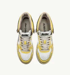 Sneakers Medalist Mid Super Vintage In Pelle Bianco Nero Giallo