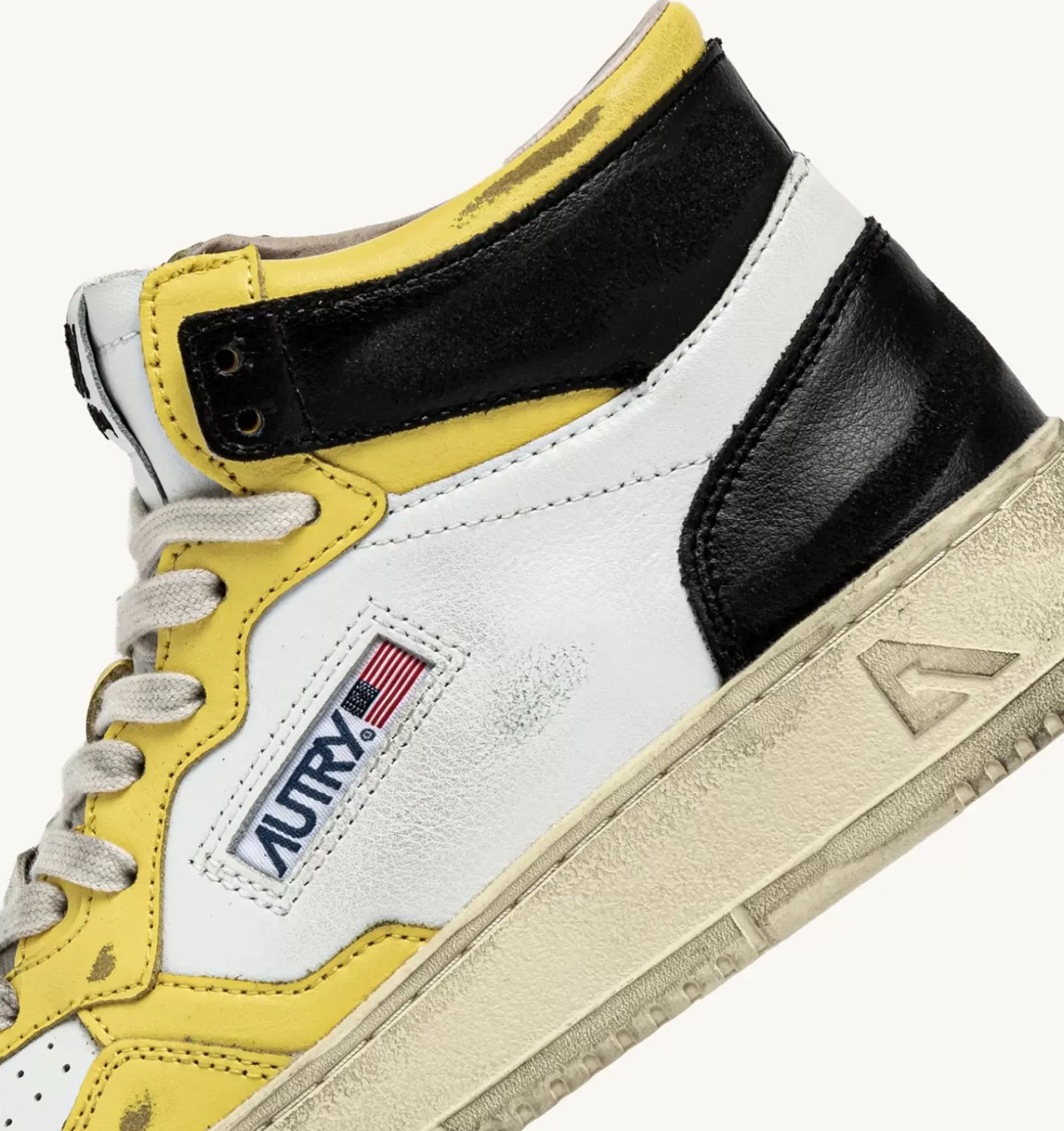 Sneakers Medalist Mid Super Vintage In Pelle Bianco Nero Giallo
