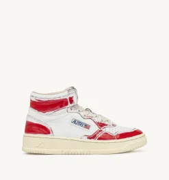 Sneakers Medalist Mid Super Vintage In Pelle Asportable Bianco Rosso