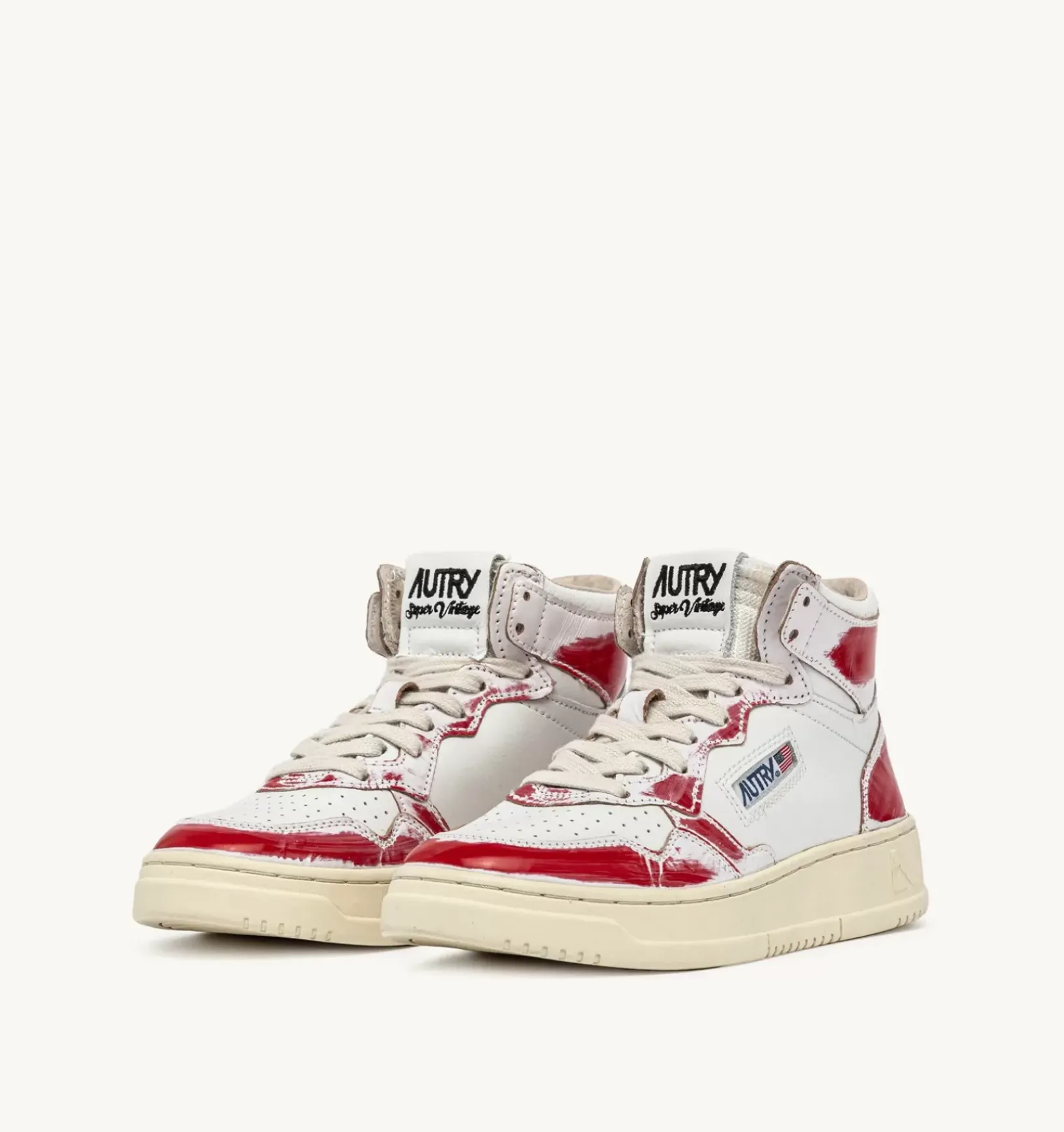Sneakers Medalist Mid Super Vintage In Pelle Asportable Bianco Rosso