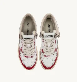 Sneakers Medalist Mid Super Vintage In Pelle Asportable Bianco Rosso