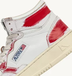 Sneakers Medalist Mid Super Vintage In Pelle Asportable Bianco Rosso