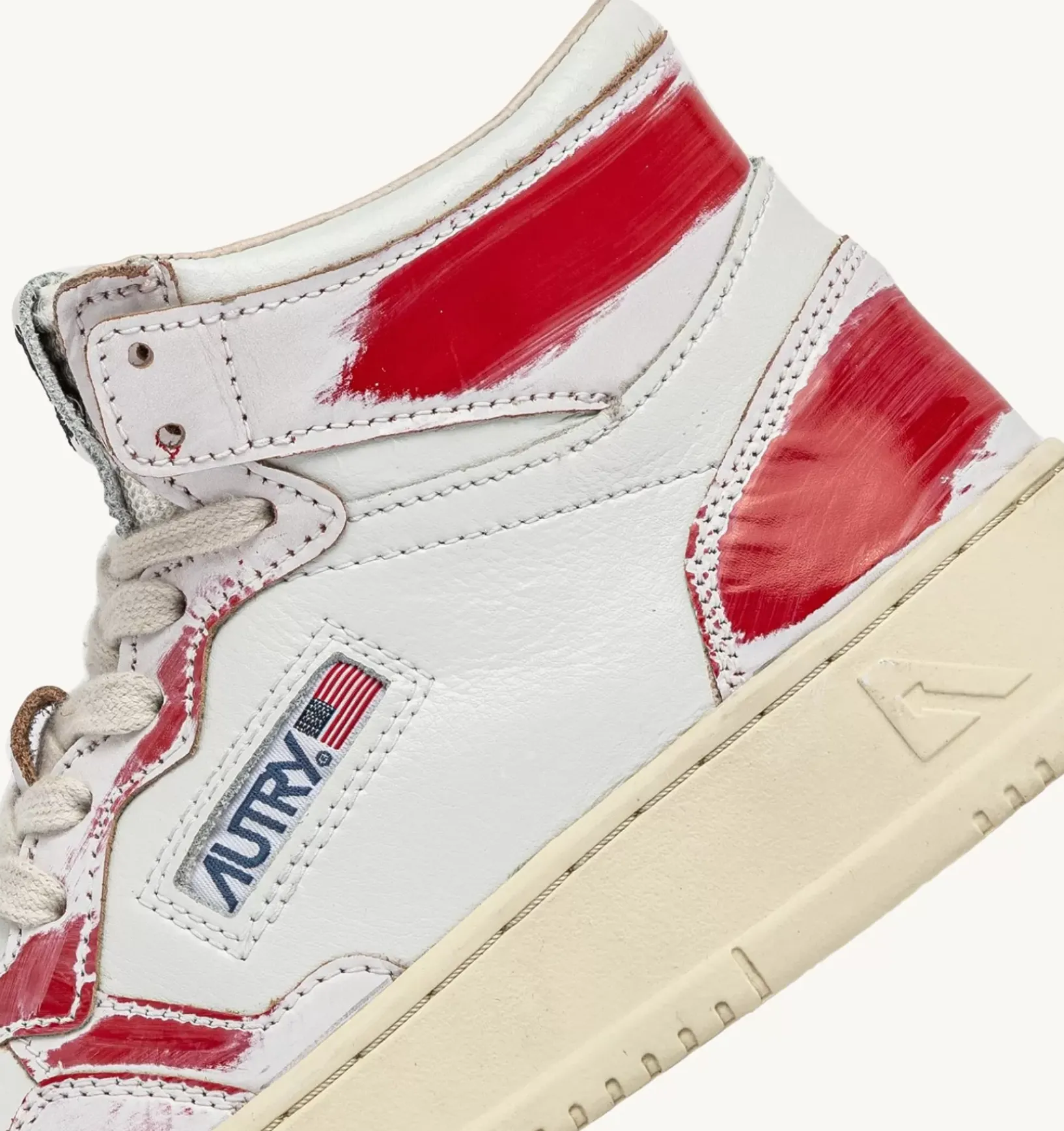Sneakers Medalist Mid Super Vintage In Pelle Asportable Bianco Rosso