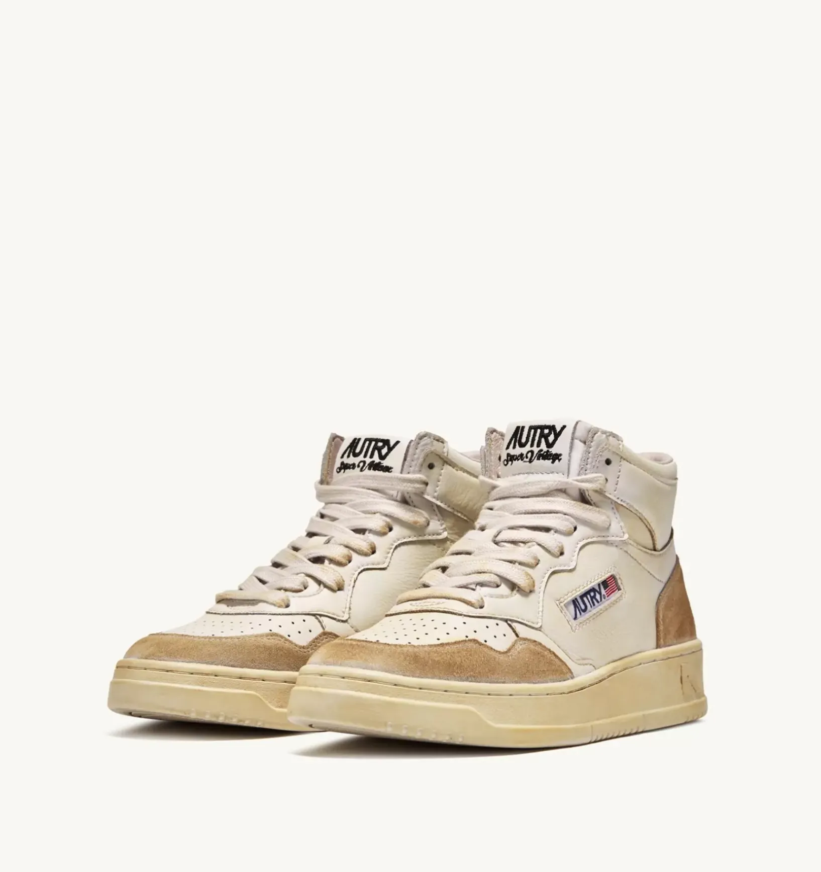 Sneakers Medalist Mid Super Vintage In Pelle Yellowing Bianco