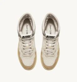 Sneakers Medalist Mid Super Vintage In Pelle Yellowing Bianco