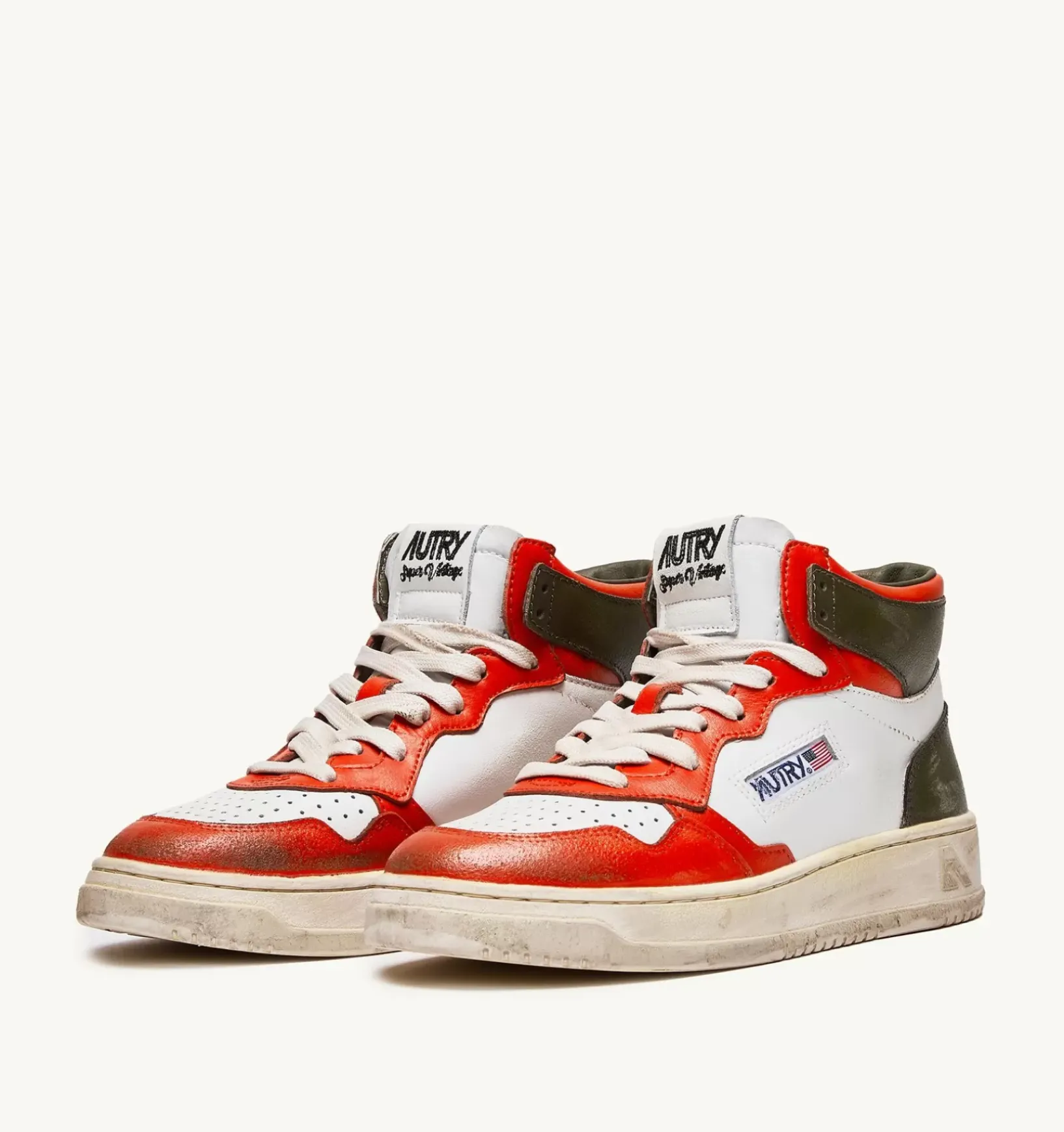 Sneakers Medalist Mid Super Vintage In Pelle Bianco Arancione Military