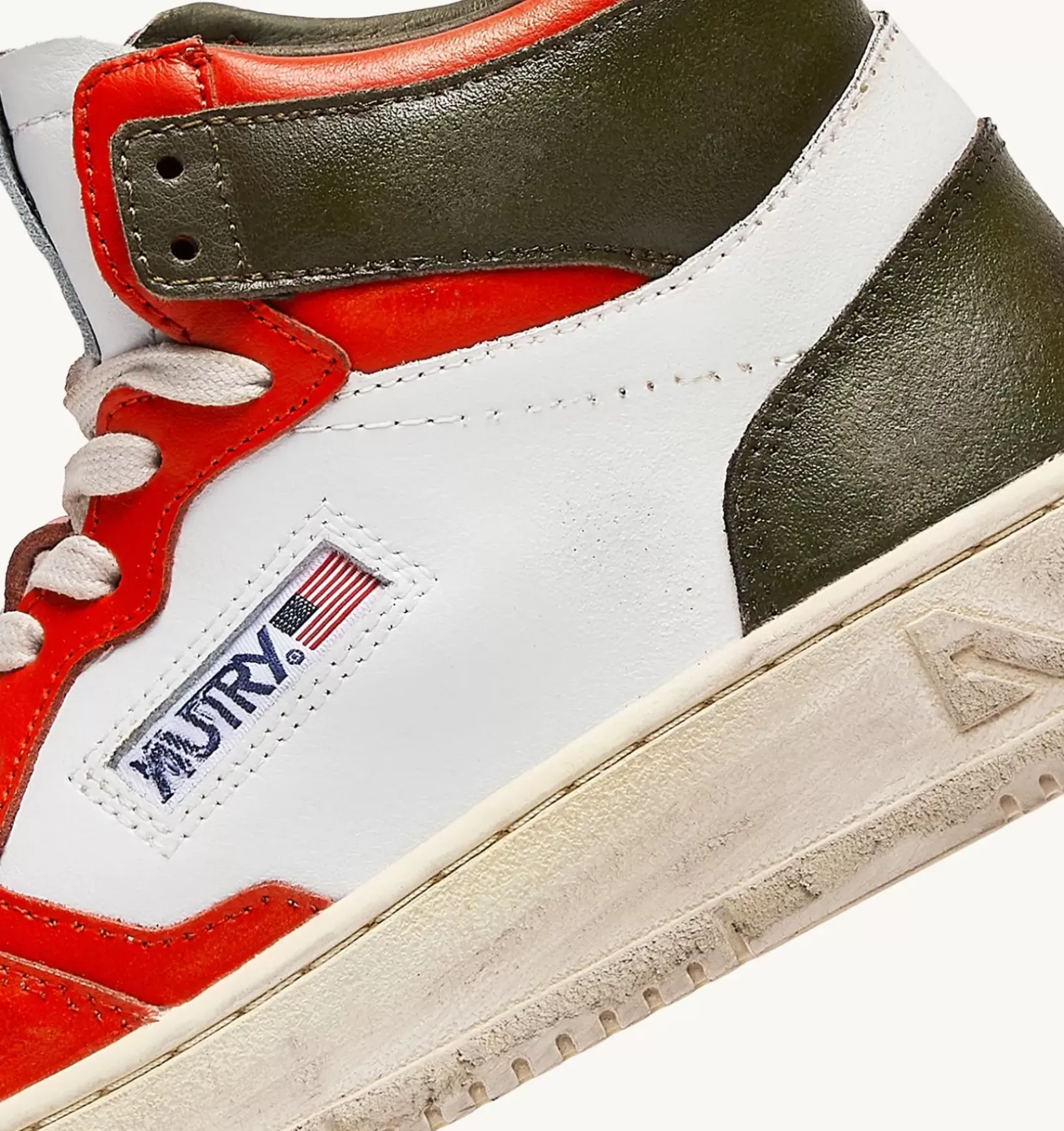 Sneakers Medalist Mid Super Vintage In Pelle Bianco Arancione Military