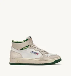Sneakers Medalist Mid Super Vintage In Pelle Colore Bianco Ivory E Verde