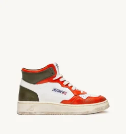 Sneakers Medalist Mid Super Vintage In Pelle Bianco Arancione Military