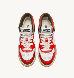Sneakers Medalist Mid Super Vintage In Pelle Bianco Arancione Military