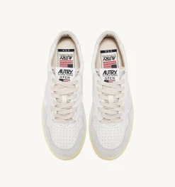 Sneakers Open Low In Pelle E Suede Colore Bianco