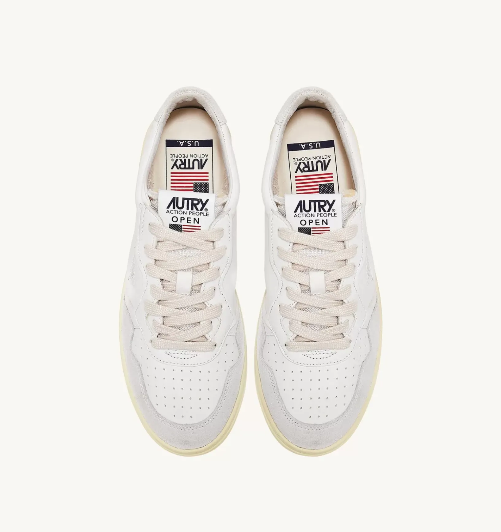 Sneakers Open Low In Pelle E Suede Colore Bianco