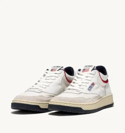 Sneakers Open Mid In Mesh E Pelle Bianco