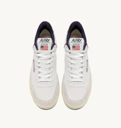 Sneakers Open Mid In Mesh E Pelle Bianco
