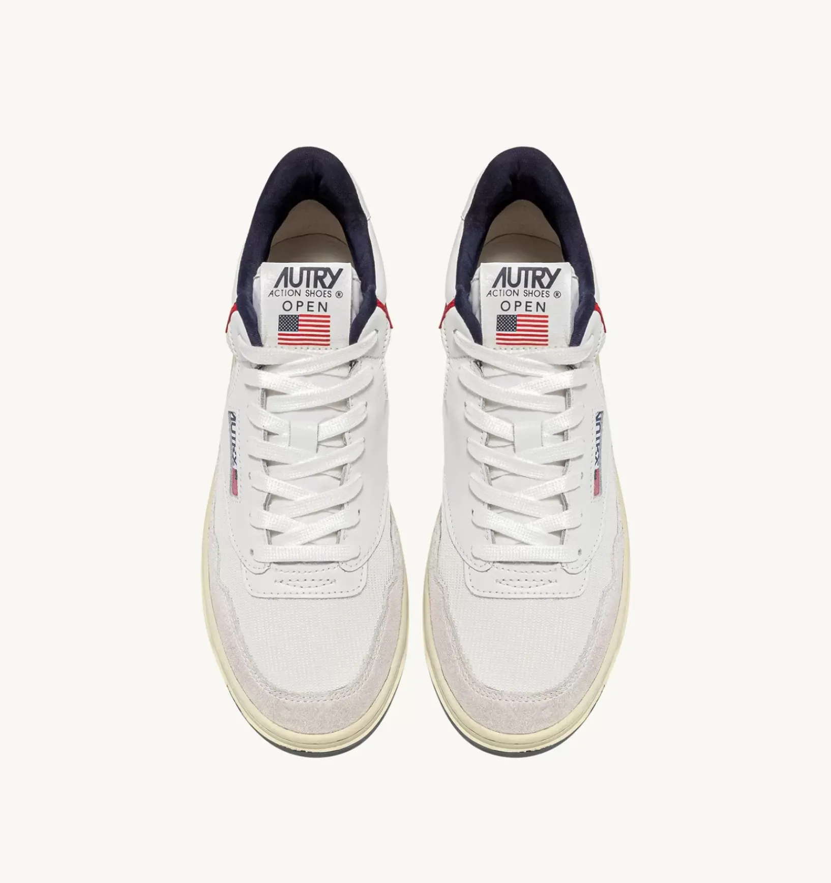 Sneakers Open Mid In Mesh E Pelle Bianco