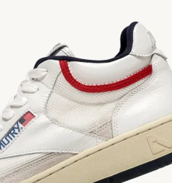 Sneakers Open Mid In Mesh E Pelle Bianco